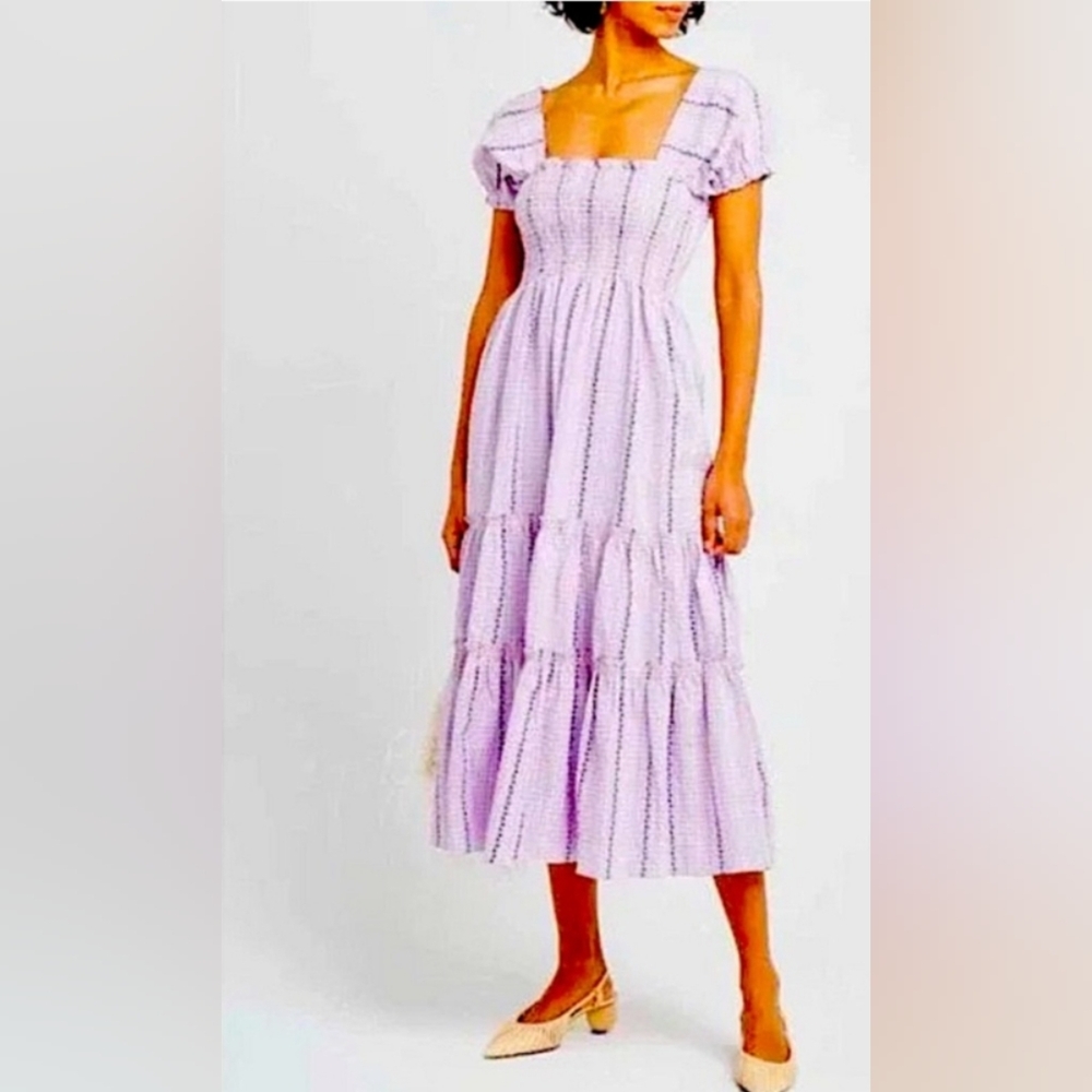 Lilac Square-Neck Tiered Midi Dress - Women
